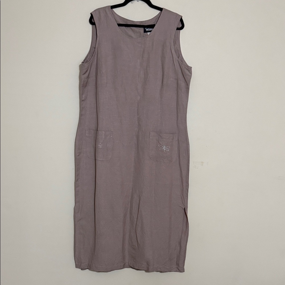 Vintage women Sleeveless Taupe Dress 18 casual office festival retro Y2K vacay